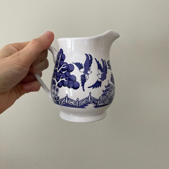 Blue Willow Japanese Ceramic Pitcher, Floral Creamer, White China, England - Picture 2 of 7